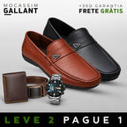 [LEVE 2 PAGUE 1] Mocassim Masculino Gallan em Couro Legítimo Palmilha de Gel e Solado Antiaderente +3BRINDES: Relógio, Cinto e Carteria