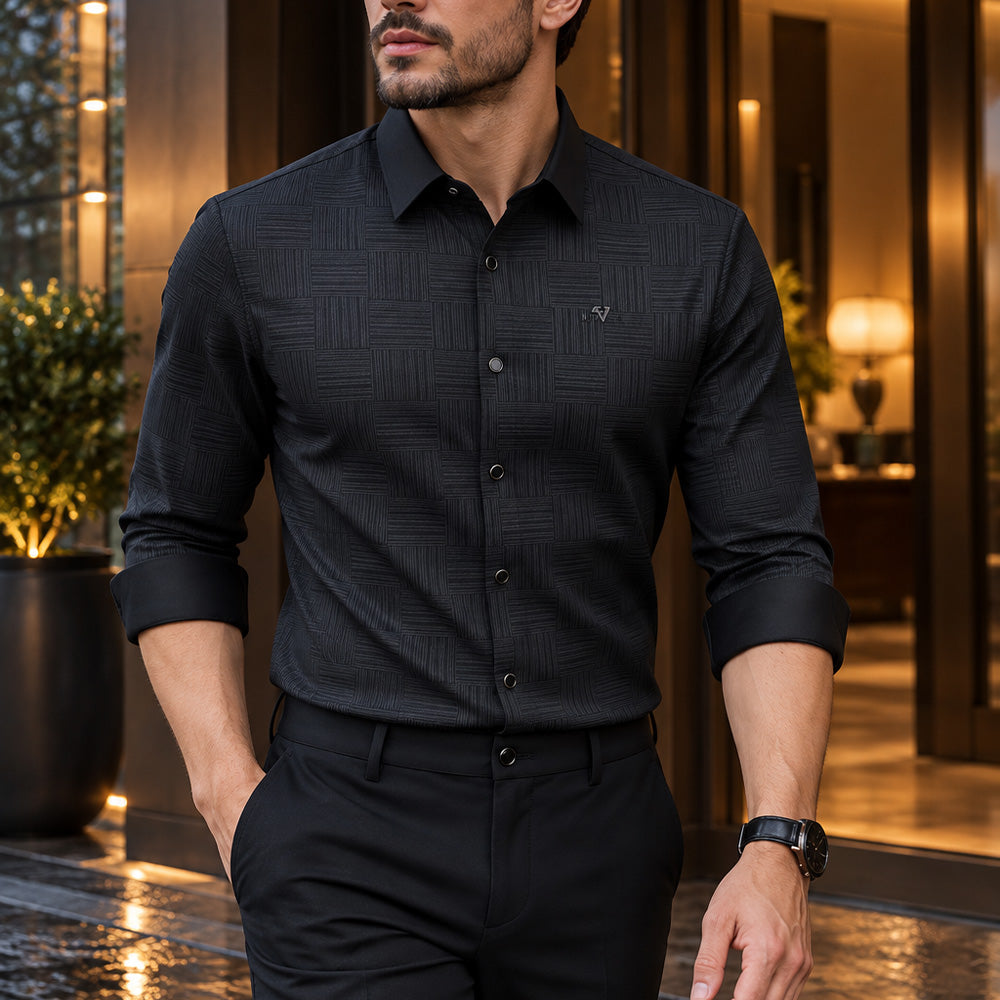 [LEVE 5 PAGUE 3] Camisa Masculina Corvin em Seda Gelo e Poliéster (Classe de Homem Bem-Vestido!)