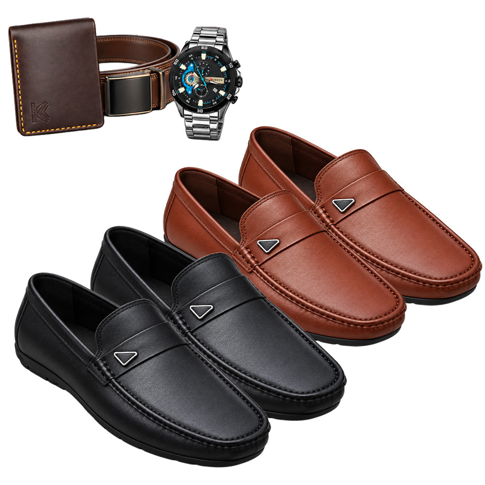 [LEVE 2 PAGUE 1] Mocassim Masculino Gallan em Couro Legítimo Palmilha de Gel e Solado Antiaderente +3BRINDES: Relógio, Cinto e Carteria