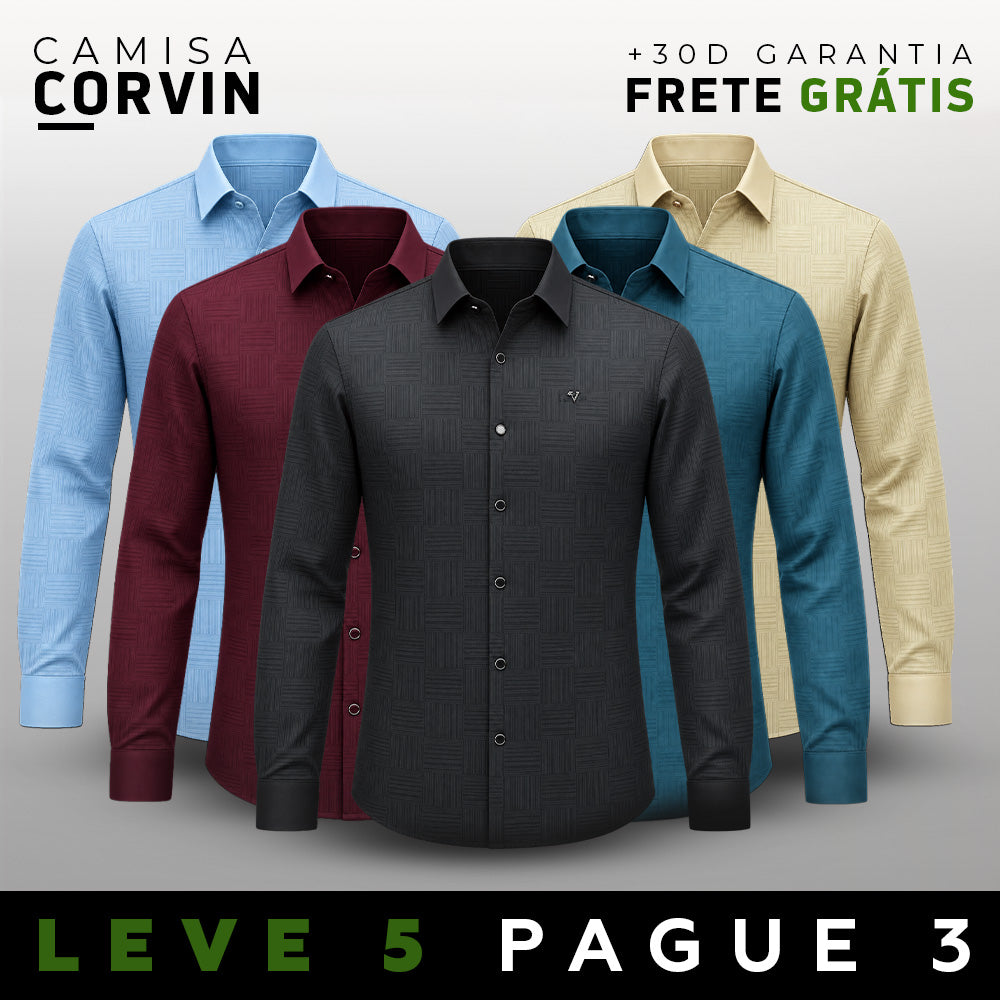 [LEVE 5 PAGUE 3] Camisa Masculina Corvin em Seda Gelo e Poliéster (Classe de Homem Bem-Vestido!)