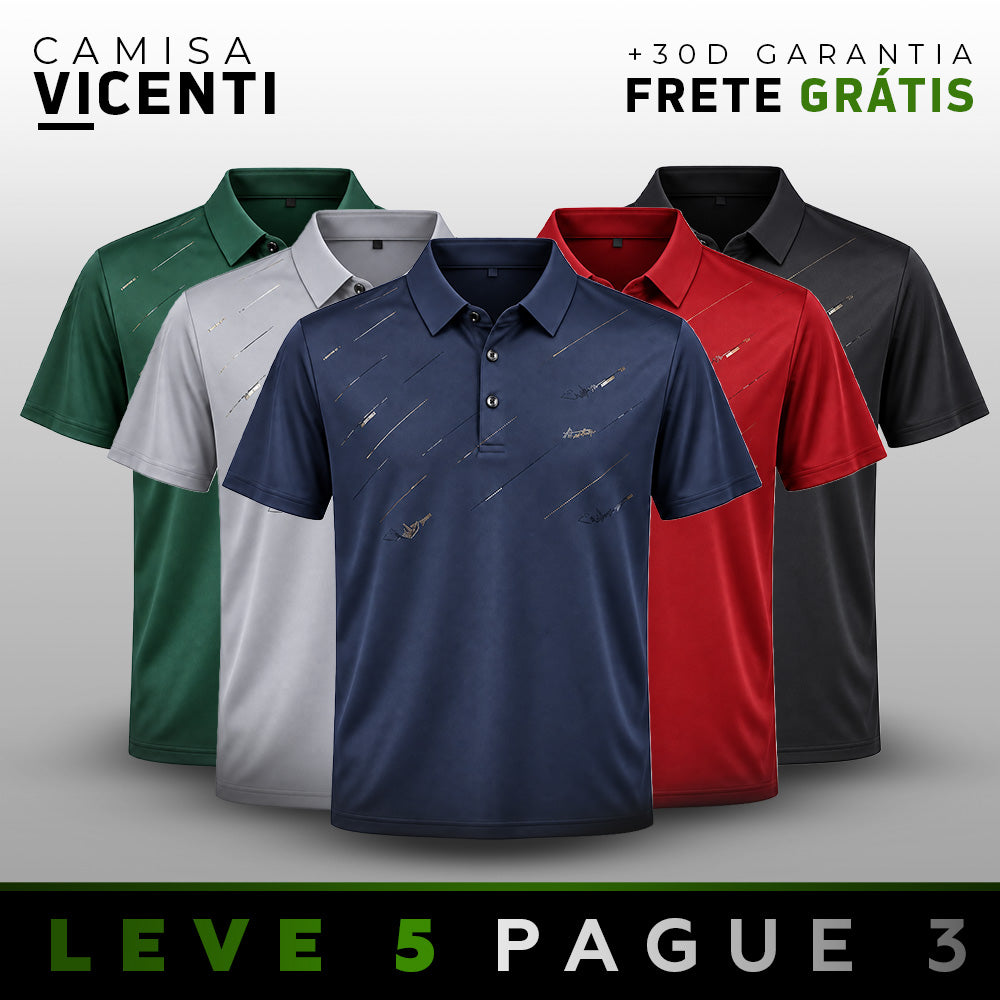 [LEVE 5 PAGUE 3] Camisa Masculina Vicenti em Seda Gelo e Poliéster (Presença de Quem Sabe se Vestir!)