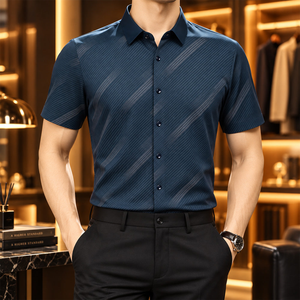 [LEVE 5 PAGUE 3] Camisa Masculina Lorvani em Seda Gelo e Elastano (Visual de Homem de Presença!)